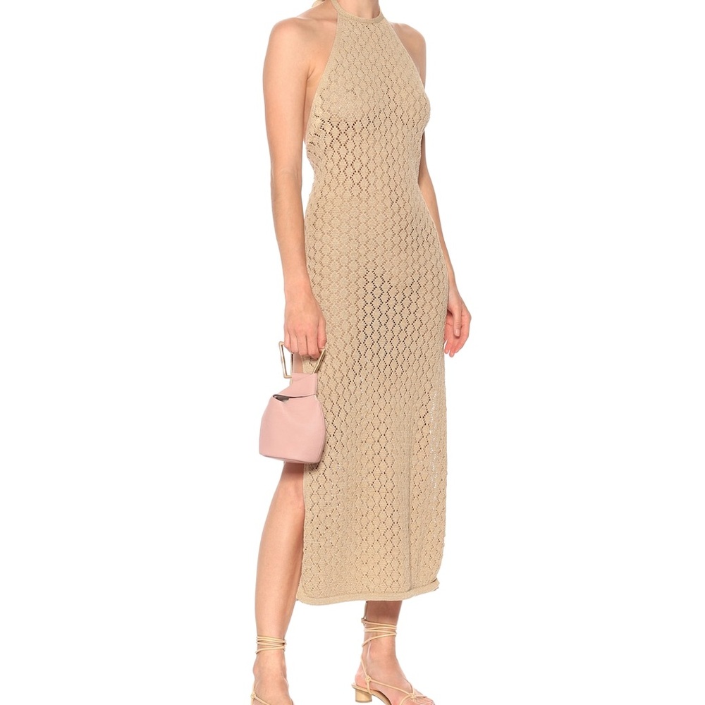 cult gaia Karen dress in Sand, Beige Halter Crochet Maxi Dress